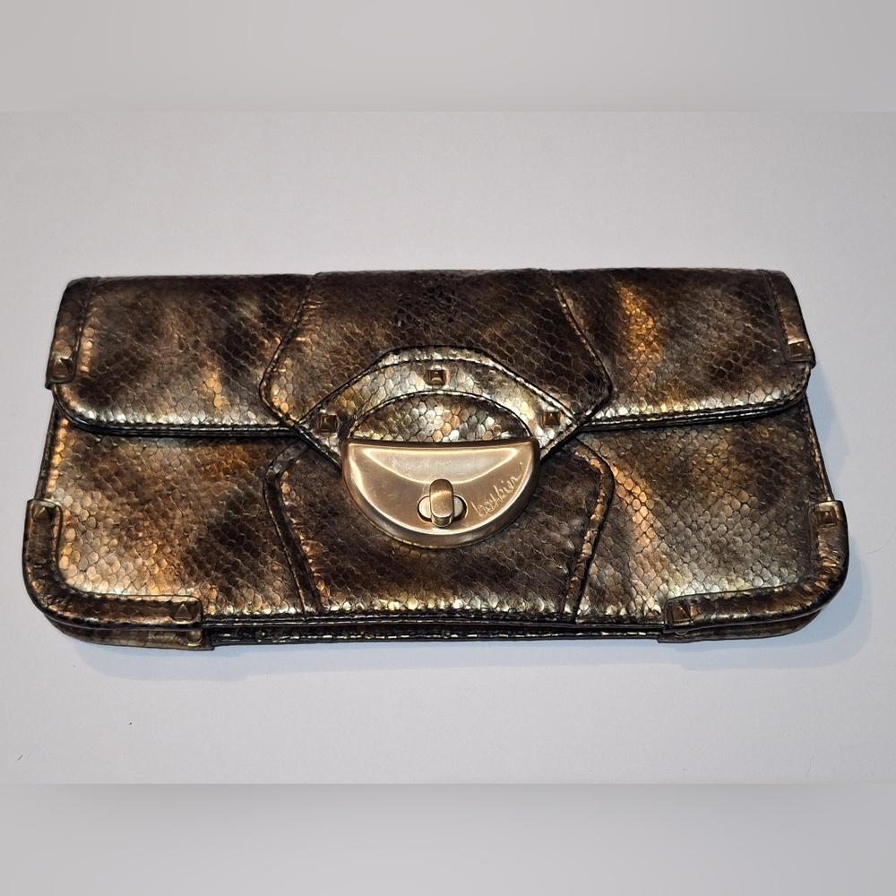 Botkier Gold/Silver Metallic Snakeskin Leather Clutch Bag Evening Formal